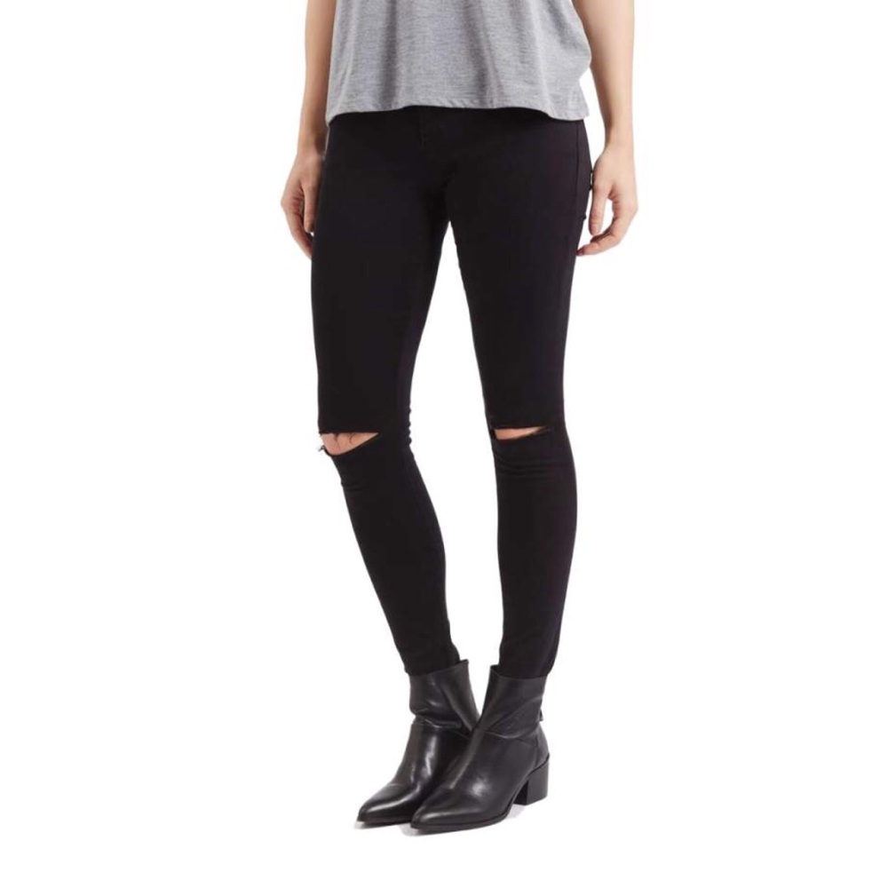 TOPSHOP High Rise Skinny Jean Olive Green Distress